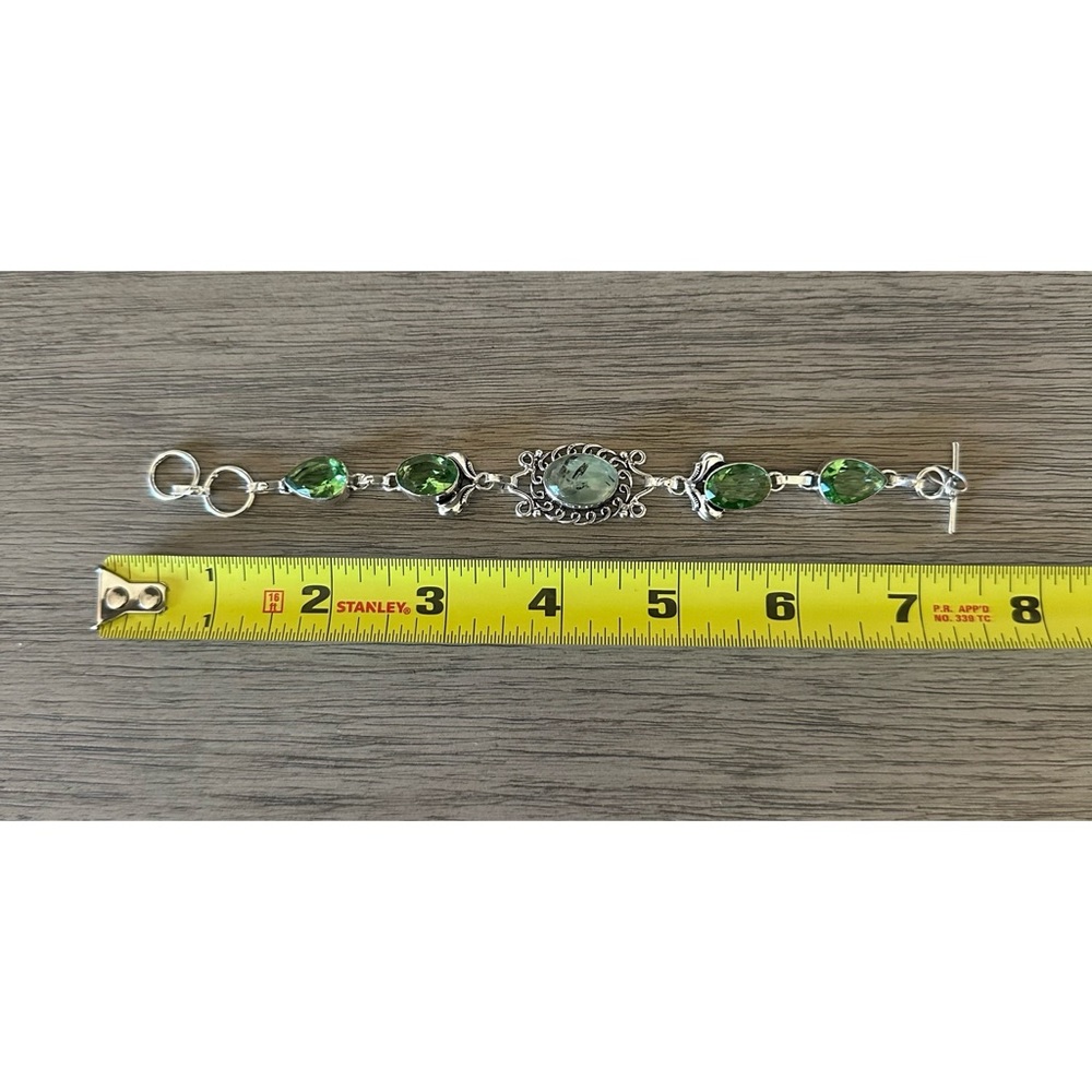 0998 Prehnite Peridot Bracelet Handmade Gemstone Silver Statement Jewelry - Picture 5 of 8